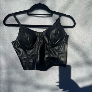 Sleek Black Leather Women's Top